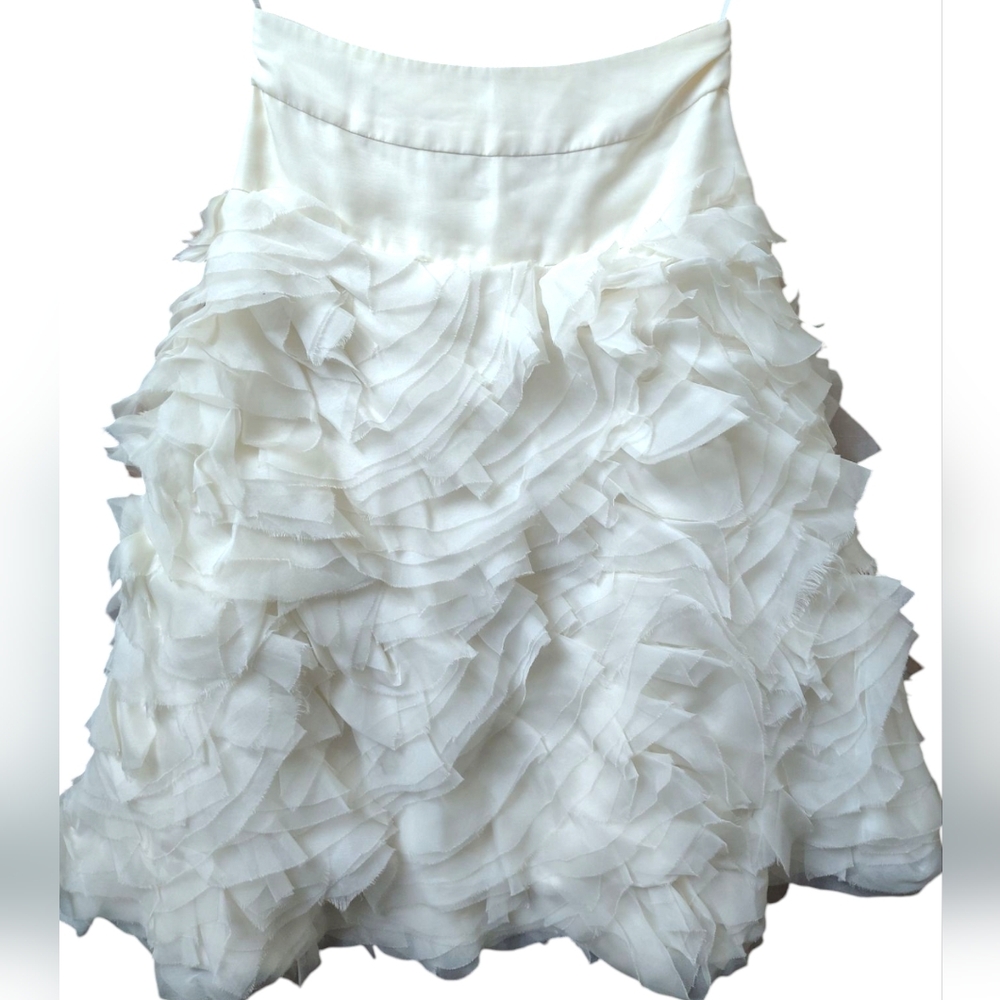 Monique Lhuillier White Layered A-Line Skirt